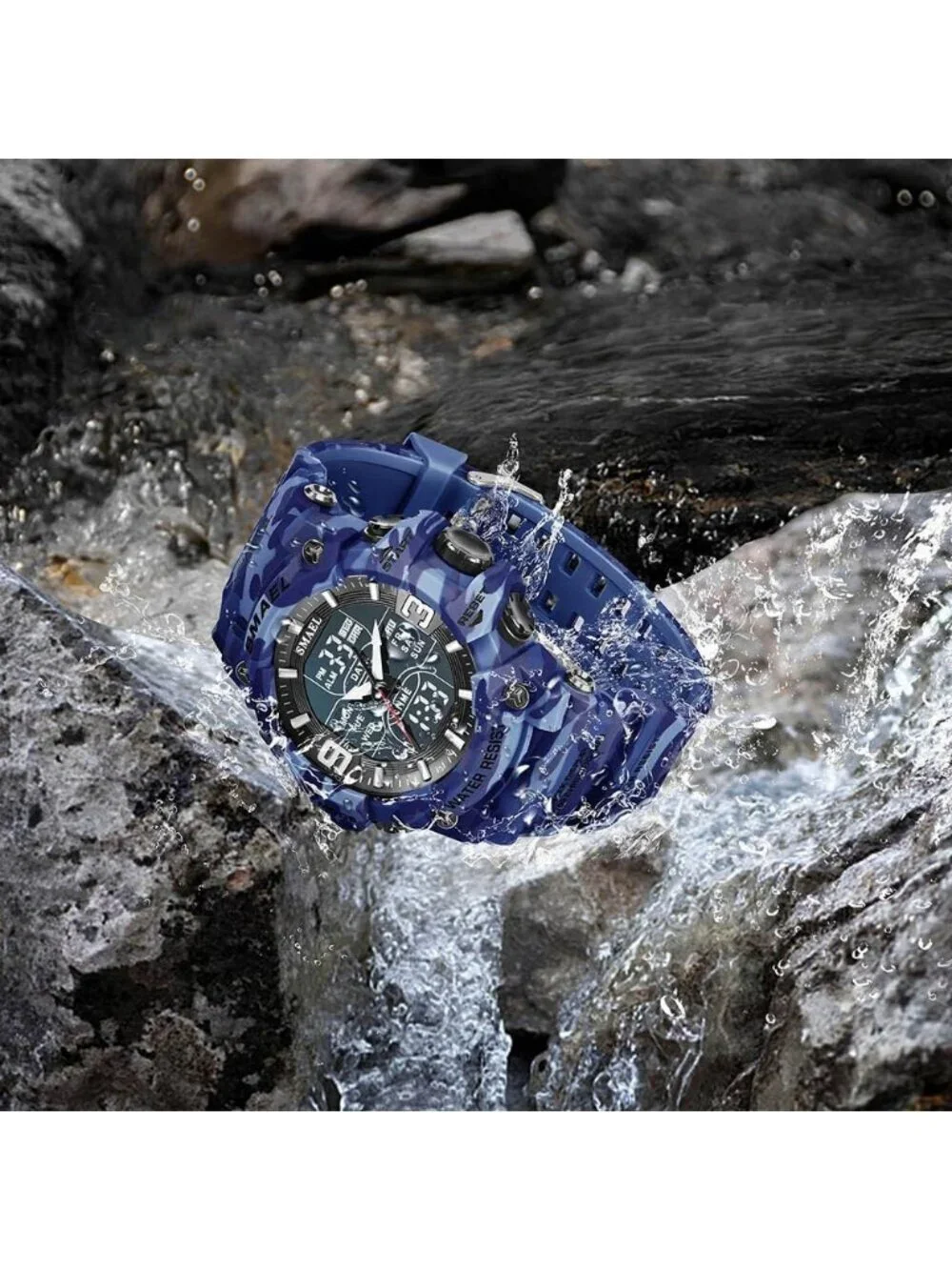 Men's Camouflage Blue Analog Luminous Waterproof LED Electronic Digital Watch